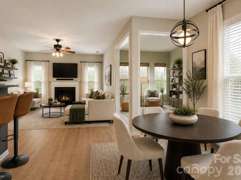 1038 Pepperwood Place, Lake Wylie, SC 29710.  MLS# CAR4388372, YatesRealty ID 36044. Virtually Staged Open Floor Plan Living Room, Breakfast Nook   and Flex Space
