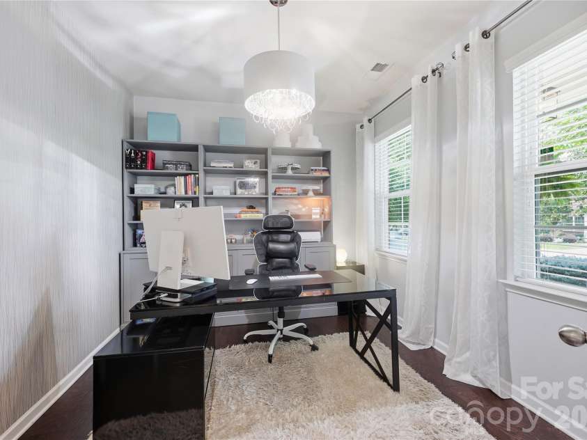 14336 Baytown Court, Huntersville, NC 28078.  MLS# CAR4399744, YatesRealty ID 36107. Bright office features French doors and large windows for natural light throughout the day.