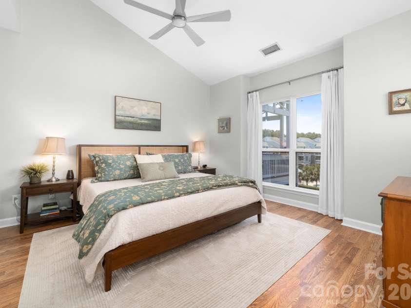 18816 Nautical Drive, Cornelius, NC 28031.  MLS# CAR4392841, YatesRealty ID 36108. Primary bedroom with water views