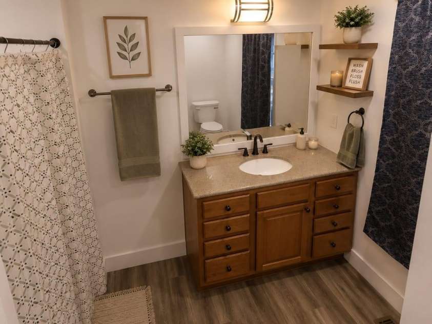 64 P J Drive, Waynesville, NC 28786.  MLS# CAR4402997, YatesRealty ID 36160. Virtually Staged Mainbed Bathroom