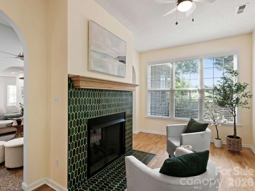 412 Silo Drive, Asheville, NC 28806.  MLS# CAR4399227, YatesRealty ID 36220. Gorgeous, refinished, double-sided fireplace.