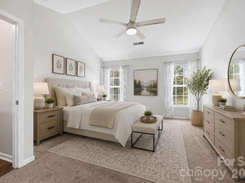 7076 White Bluff Drive, Tega Cay, SC 29708.  MLS# CAR4400835, YatesRealty ID 36276. Virtually staged primary bedroom