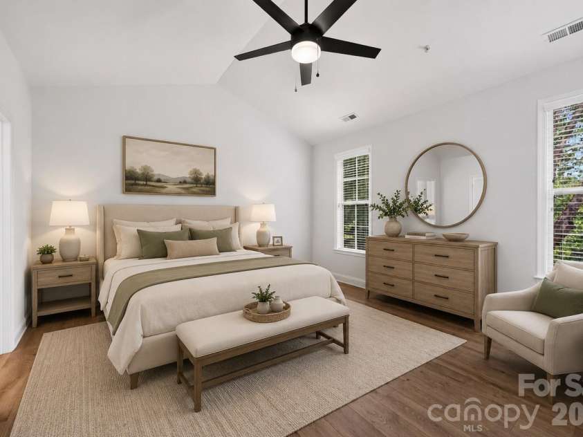 8955 Rosalyn Glen Road, Cornelius, NC 28031.  MLS# CAR4396668, YatesRealty ID 36286. Big and Bright Primary Staged Bedroom