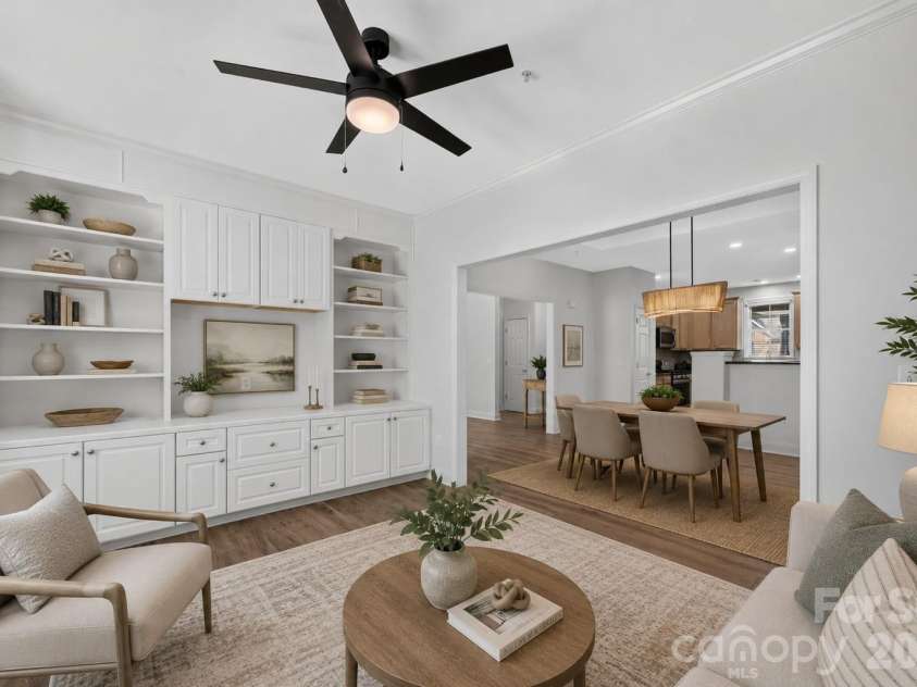 8955 Rosalyn Glen Road, Cornelius, NC 28031.  MLS# CAR4396668, YatesRealty ID 36286. Staged flex-space with custom built-ins
