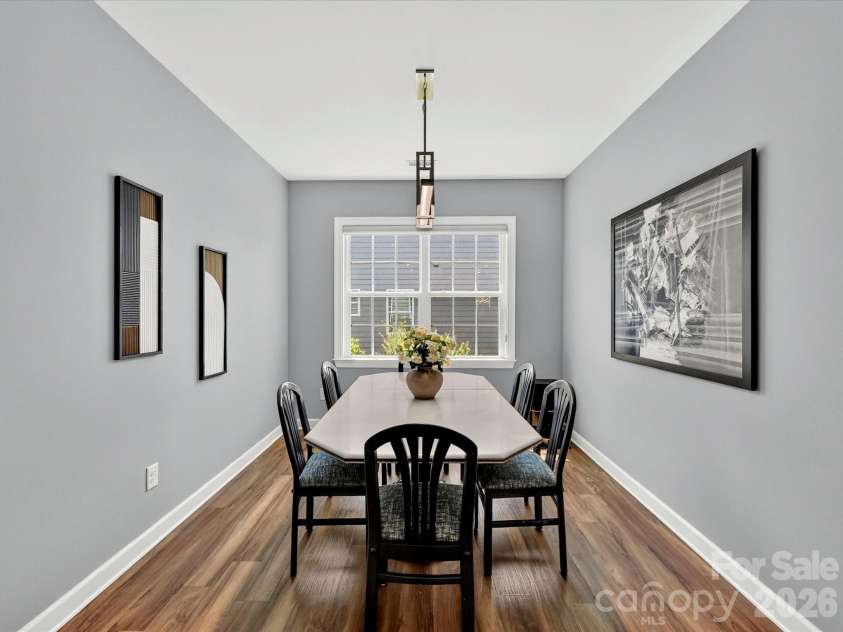 3029 Oliver Stanley Trail, Lancaster, SC 29720.  MLS# CAR4400413, YatesRealty ID 36334. Breakfast Room with LVP Flooring and Modern Light Fixture