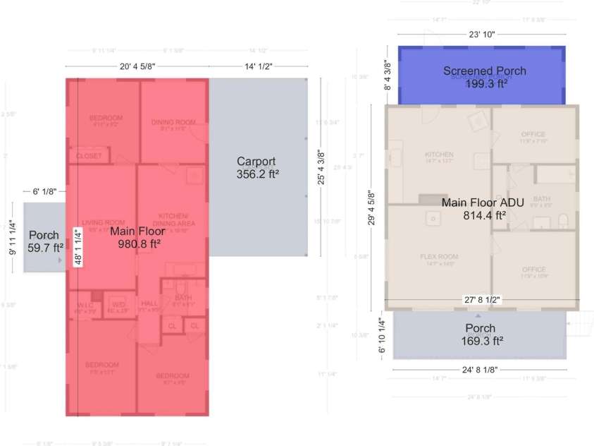 146 and 148 Monteith Road, Brevard, NC 28712.  MLS# CAR4343825, YatesRealty ID 3667. 146 and 148 Monteith Road - Square Footage Measurements