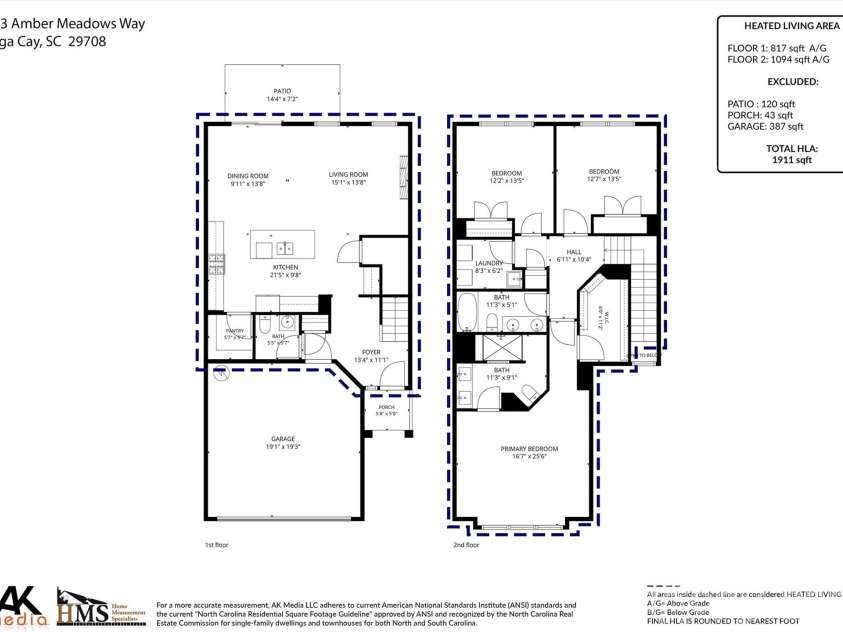 623 Amber Meadows Way, Fort Mill, SC 29708.  MLS# CAR4402607, YatesRealty ID 36714. Floorplan and Measurements