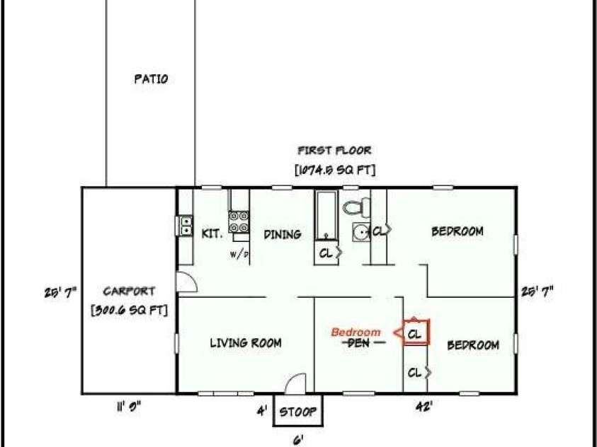725 5th Avenue, Hickory, NC 28602.  MLS# CAR4401316, YatesRealty ID 37312. Floor plan with re-imagining the Den as a 3rd Bedroom