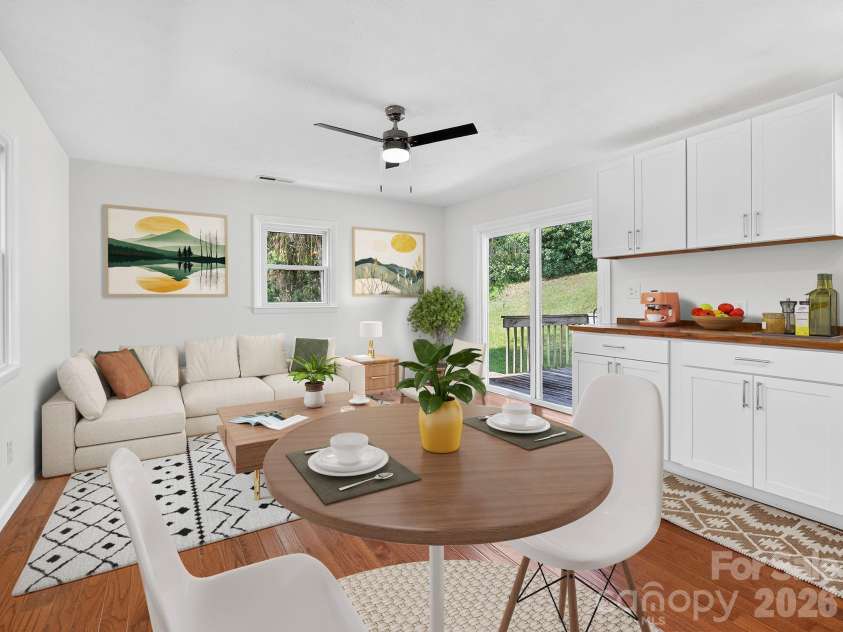 47 Carolina Mountain Drive, Candler, NC 28715.  MLS# CAR4403148, YatesRealty ID 37439. Kitchen dining area virtually staged