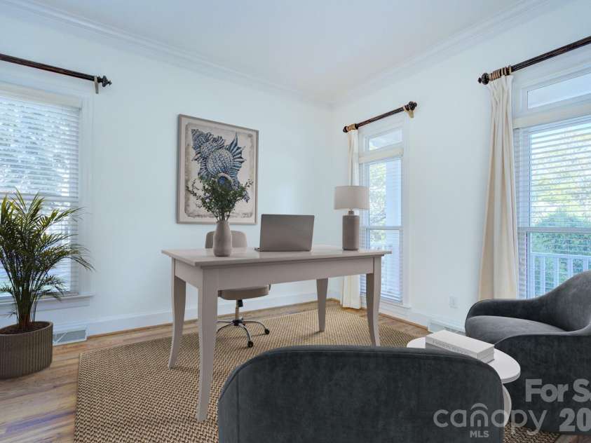 8044 Hawk Crest Court, Charlotte, NC 28270.  MLS# CAR4267919, YatesRealty ID 3752. Virtually staged-Main level office/ flex space, site finished hardwood flooring, Fresh alabaster paint September 2025