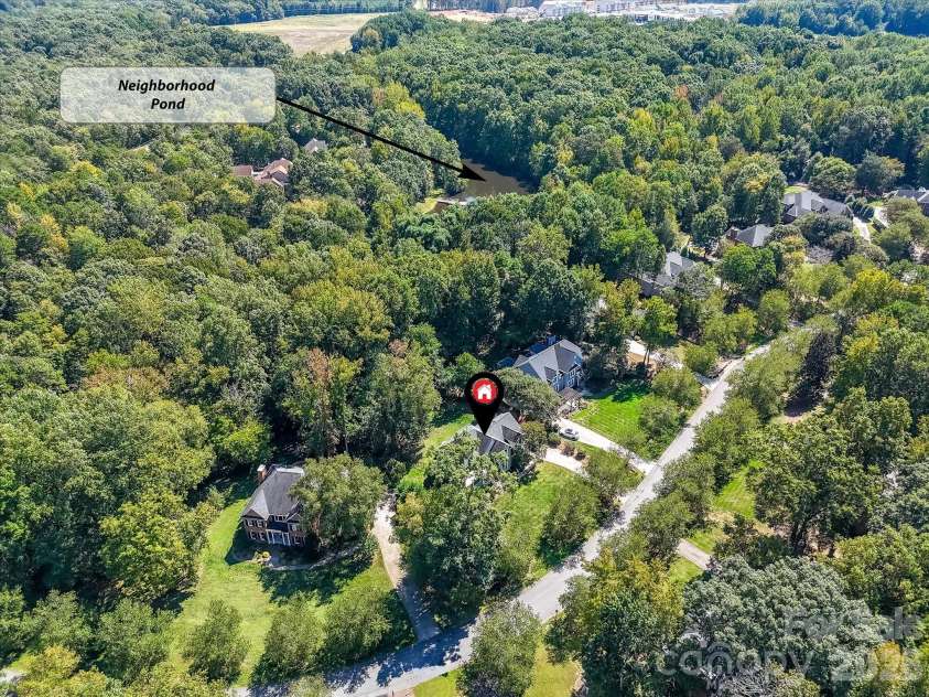 13446 Scanlan Way, Davidson, NC 28036.  MLS# CAR4335664, YatesRealty ID 3758. Aerial pond location