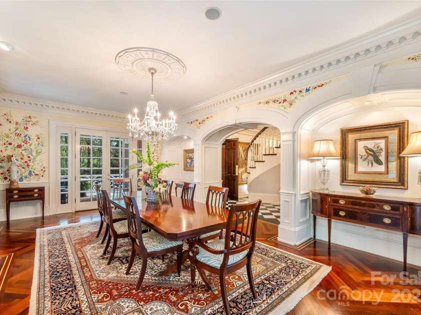 2665 Rolling Hills Drive, Monroe, NC 28110.  MLS# CAR4296531, YatesRealty ID 376. Formal dining room with hand painted walls and direct access to the covered porches.