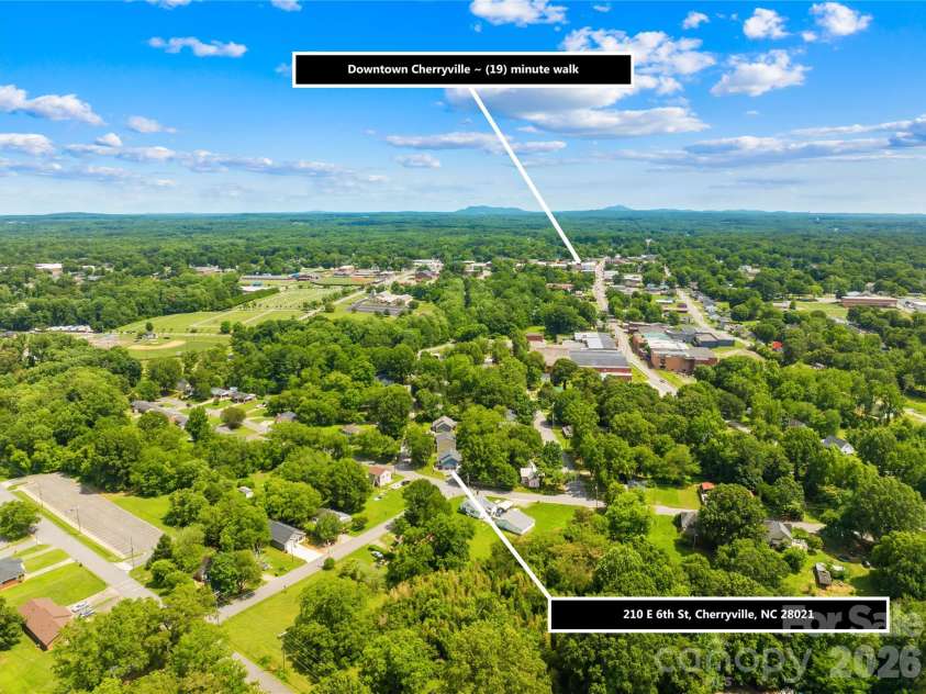 210 6th Street, Cherryville, NC 28021.  MLS# CAR4392964, YatesRealty ID 37600. Aerial View 4