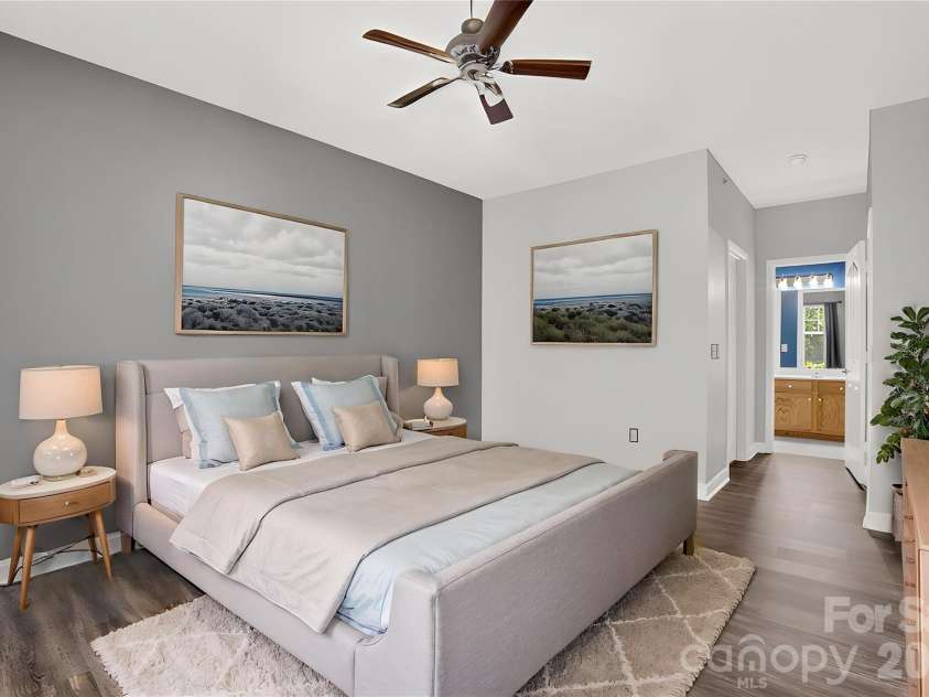 17221 Doe Valley Court, Cornelius, NC 28031.  MLS# CAR4383071, YatesRealty ID 37609. Primary bedroom staged