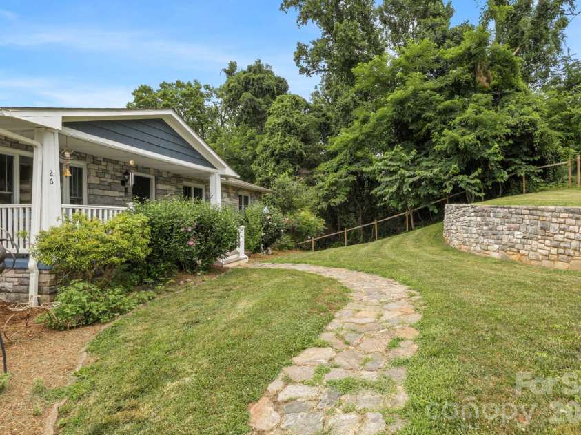 26 Crestwood Drive, Arden, NC 28704.  MLS# CAR4400337, YatesRealty ID 37672. Walkway to the front porch