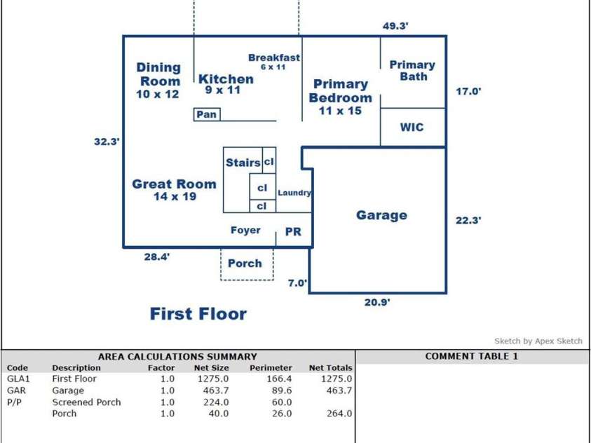 2601 Rustic Ridge Court, Charlotte, NC 28270.  MLS# CAR4346478, YatesRealty ID 37736. Main Level Floorplan