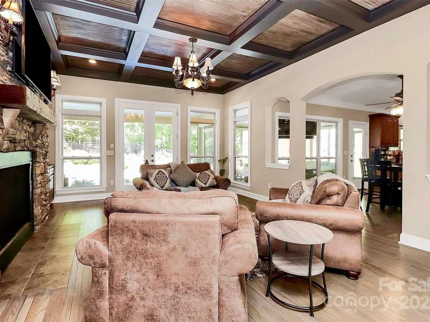 227 Wildwood Cove Drive, Mooresville, NC 28117.  MLS# CAR4214426, YatesRealty ID 3780. Living Room w/ coffered ceilings