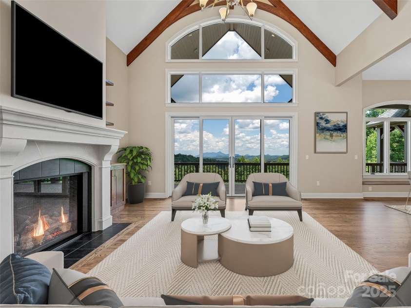 527 Falkirk Way, Zirconia, NC 28790.  MLS# CAR4231554, YatesRealty ID 3781. Great Room with a View (virtually staged)
