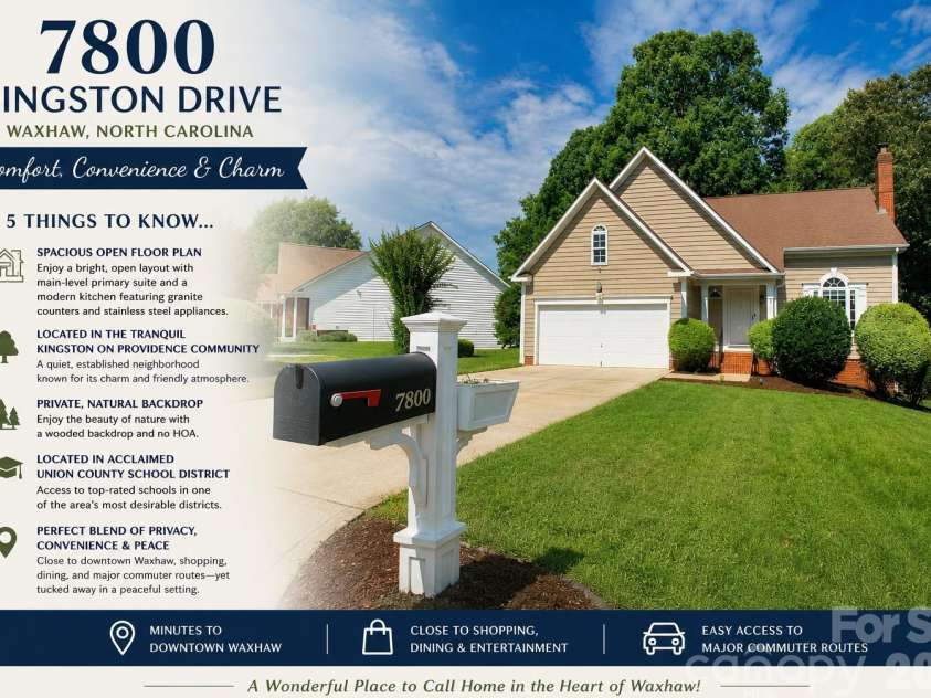7800 Kingston Drive, Waxhaw, NC 28173.  MLS# CAR4399106, YatesRealty ID 37887. 
