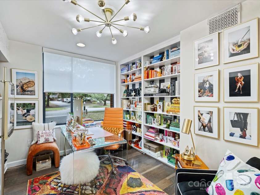 1300 Queens Road, Charlotte, NC 28207.  MLS# CAR4283635, YatesRealty ID 3800. Bedroom 3/Office with Built-In Bookcases on Both Sides, Remote Shade