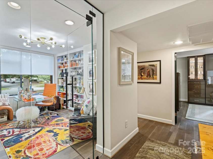 1300 Queens Road, Charlotte, NC 28207.  MLS# CAR4283635, YatesRealty ID 3800. Bedroom 3/Office with Glass Wall/Door, Designer Lighting