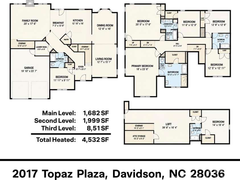 2017 Topaz Plaza, Davidson, NC 28036.  MLS# CAR4404938, YatesRealty ID 38280. Floor Plan