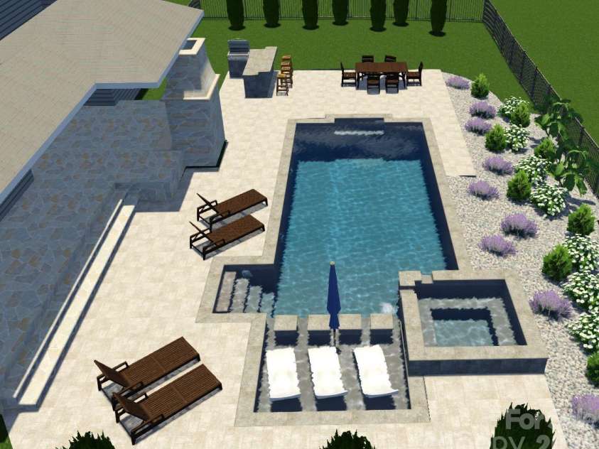 104 Sherwood Drive, Huntersville, NC 28078.  MLS# CAR4400327, YatesRealty ID 38379. Pool design rendering for back yard