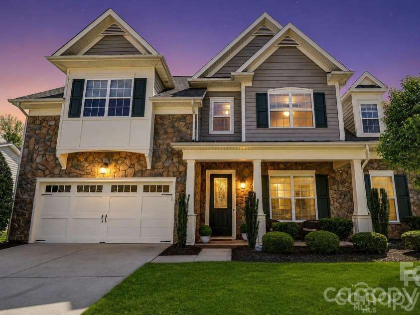 1162 Gold Rush Court, Fort Mill, SC 29708.  MLS# CAR4359124, YatesRealty ID 38468. Front Elevation Twilight