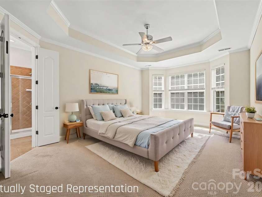 1162 Gold Rush Court, Fort Mill, SC 29708.  MLS# CAR4412511, YatesRealty ID 38468. Primary Bedroom on main *Virtually Staged*