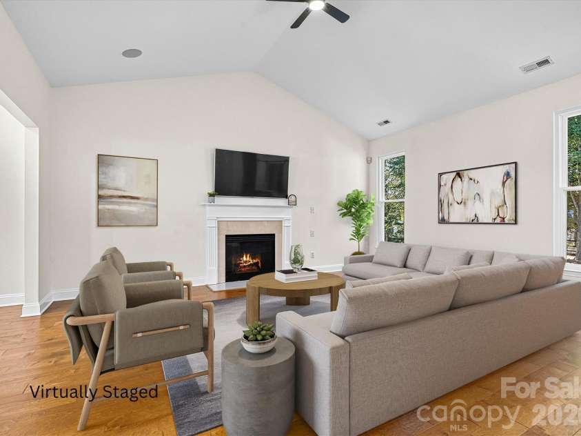 7542 Sedgebrook Drive, Stanley, NC 28164.  MLS# CAR4401228, YatesRealty ID 38497. Virtually Staged Great Room