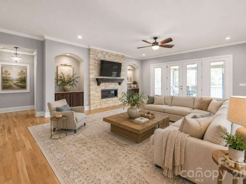 1808 Huntley Ridge Drive, Concord, NC 28025.  MLS# CAR4401612, YatesRealty ID 38588. Virtually Staged - Stunning Living Room with Built-Ins