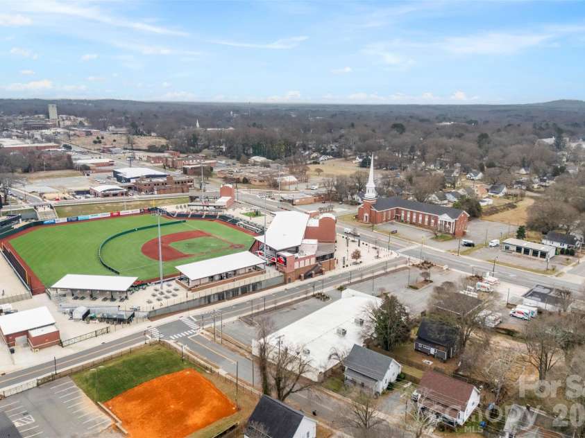 906 Brunett Street, Gastonia, NC 28052.  MLS# CAR4340368, YatesRealty ID 3860. Ariel of Baseball stadium
