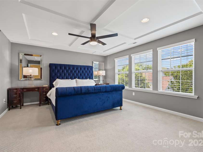 17622 Austins Creek Drive, Charlotte, NC 28278.  MLS# CAR4278255, YatesRealty ID 3867. Level 2 primary bedroom with gorgeous coffered ceiling.