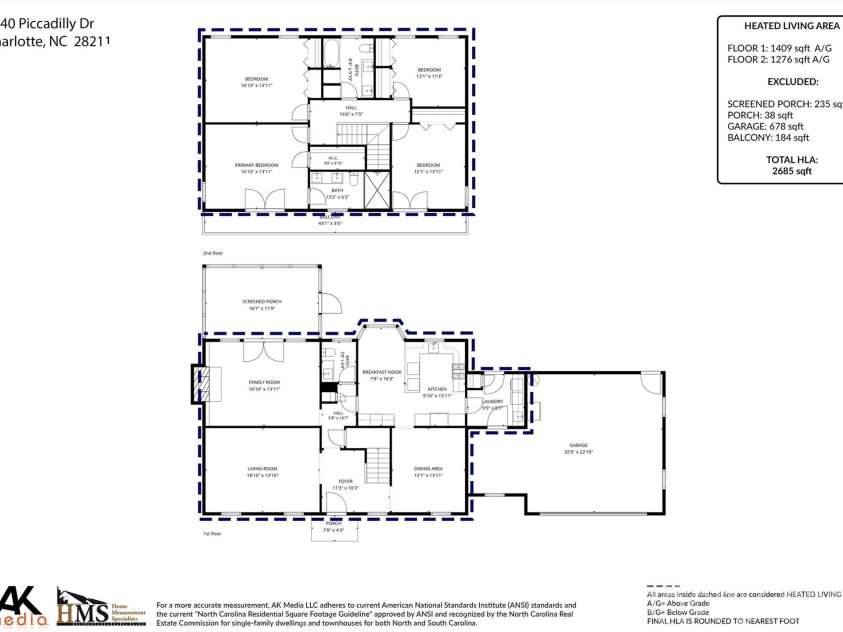 1340 Piccadilly Drive, Charlotte, NC 28211.  MLS# CAR4402510, YatesRealty ID 38694. Floor plan Measurements