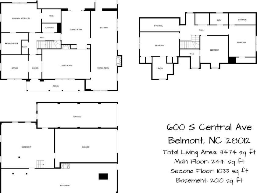 600 Central Avenue, Belmont, NC 28012.  MLS# CAR4375573, YatesRealty ID 38704. All Level Floor Plan Sketches
