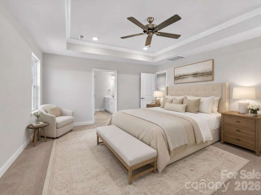 149 High Rock Court, Statesville, NC 26877.  MLS# CAR4412059, YatesRealty ID 38785. AI Generated Image Primary bedroom