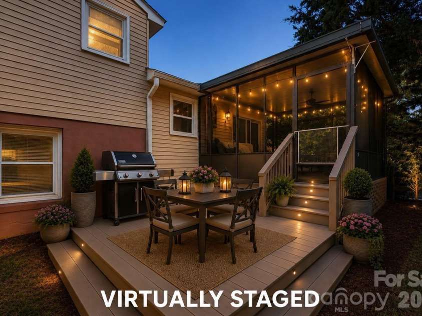 7132 Clear Crossing Lane, Mint Hill, NC 28227.  MLS# CAR4404373, YatesRealty ID 38815. Virtually Staged Deck (night time)