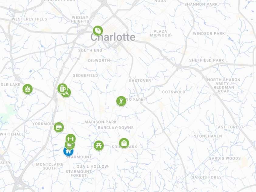 5711 Castlerea Drive, Charlotte, NC 28217.  MLS# CAR4232177, YatesRealty ID 3882. Local amenities include restaurants, shops, and weekend activities.