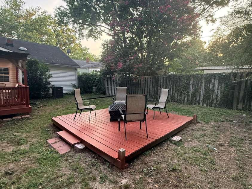 4220 Harvard Avenue, Greensboro, NC 27407.  MLS# CAR4405313, YatesRealty ID 38886. Fire pit platform