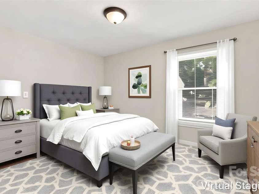 3708 Carlyle Drive, Charlotte, NC 28208.  MLS# CAR4405465, YatesRealty ID 39109. Walking into the first bedroom (virtually staged & enhanced).