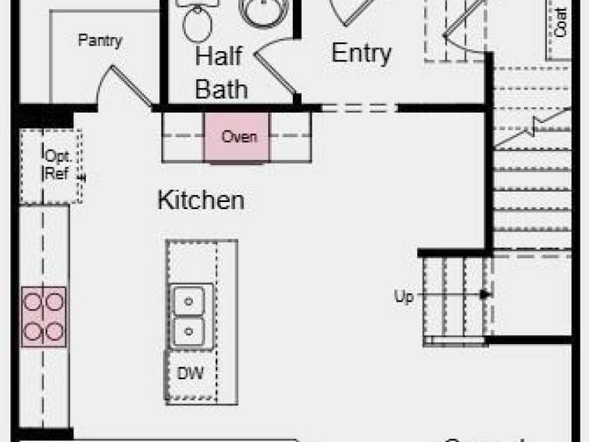 8696 Miles Gap Road, Indian Land, SC 29707.  MLS# CAR4401972, YatesRealty ID 39150. First Floor Plan - Additional Highlights Include: oversized shower in the primary bath, laminate flooring extension on the 1st floor, gas cooktop, trash can roll out cabinet in the kitchen, upgraded cabinet hardware,