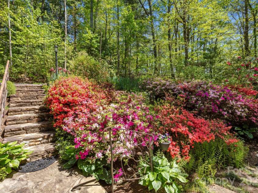 270 Ridge Drive, Saluda, NC 28773.  MLS# CAR4132159, YatesRealty ID 3919. Low maintenance yard with flowering perennial plants and bushes. High-end neighborhood.
