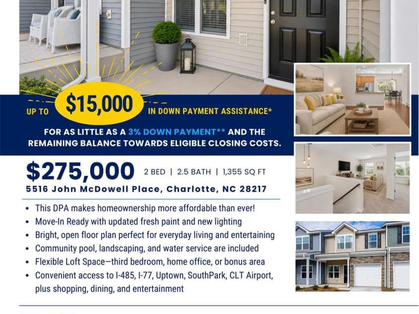 5516 John Mcdowell Place, Charlotte, NC 28217.  MLS# CAR4404823, YatesRealty ID 39299. Special financing available with preferred lender.
