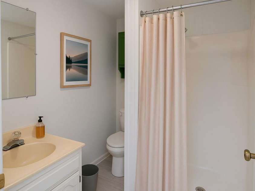 262 Rooster Cove, Brevard, NC 28712.  MLS# CAR4332799, YatesRealty ID 39326. Downstairs bathroom. Staged virtually.