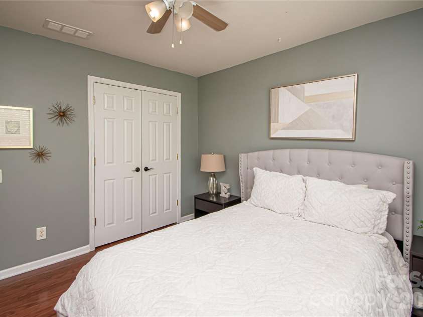 14114 Eldon Drive, Charlotte, NC 28277.  MLS# CAR4406225, YatesRealty ID 39773. Bedroom # 2 has engineer wood flooring, closet and ceiling fan.