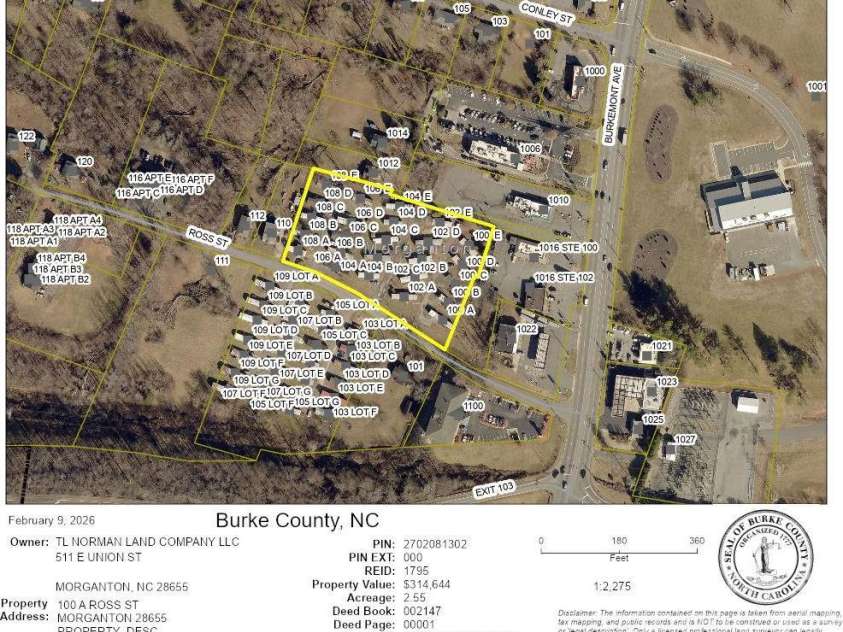 100, 102-109, 111 Ross Street, Morganton, NC 28655.  MLS# CAR4344560, YatesRealty ID 3992. 