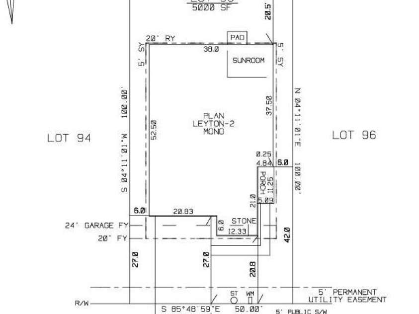 9389 Moss Plantation Avenue, Concord, NC 28027.  MLS# CAR4325519, YatesRealty ID 3994. Plot Plan - Homesite 95