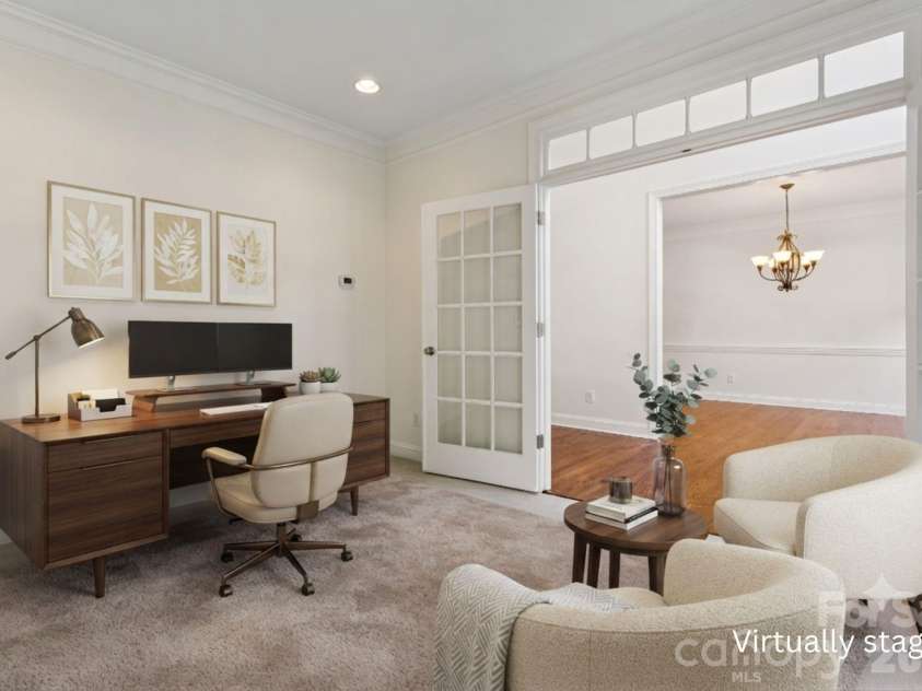 9727 Devonshire Drive, Huntersville, NC 28078.  MLS# CAR4398845, YatesRealty ID 39956. Office or sitting room as you enter on main floor - virtually staged to give you design ideas