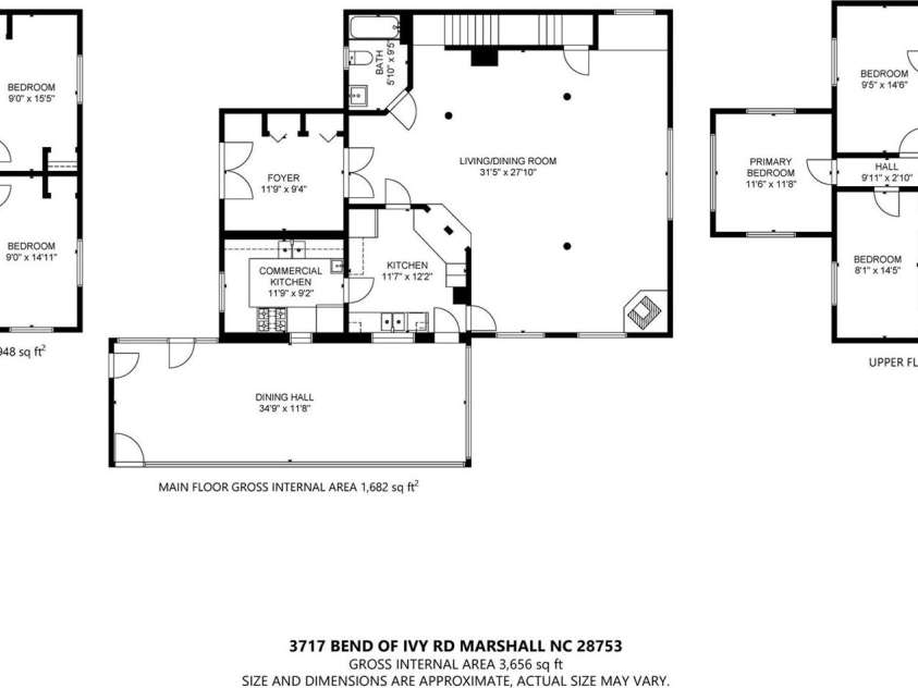 3717 Bend Of Ivy Road, Marshall, NC 28753.  MLS# CAR4209288, YatesRealty ID 401. Floorplan of Main Lodge