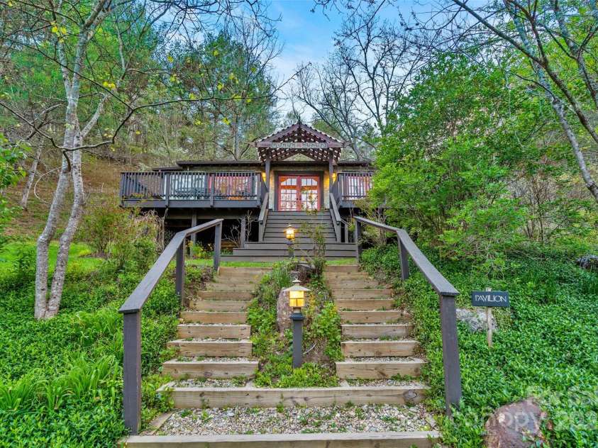 3717 Bend Of Ivy Road, Marshall, NC 28753.  MLS# CAR4209288, YatesRealty ID 401. Stairs to The Pavilion - a 1089 sf gathering place with pristine floors.